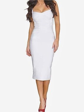 S Curve Crossover Bandage Bodycon White Midi Sheath Dress
